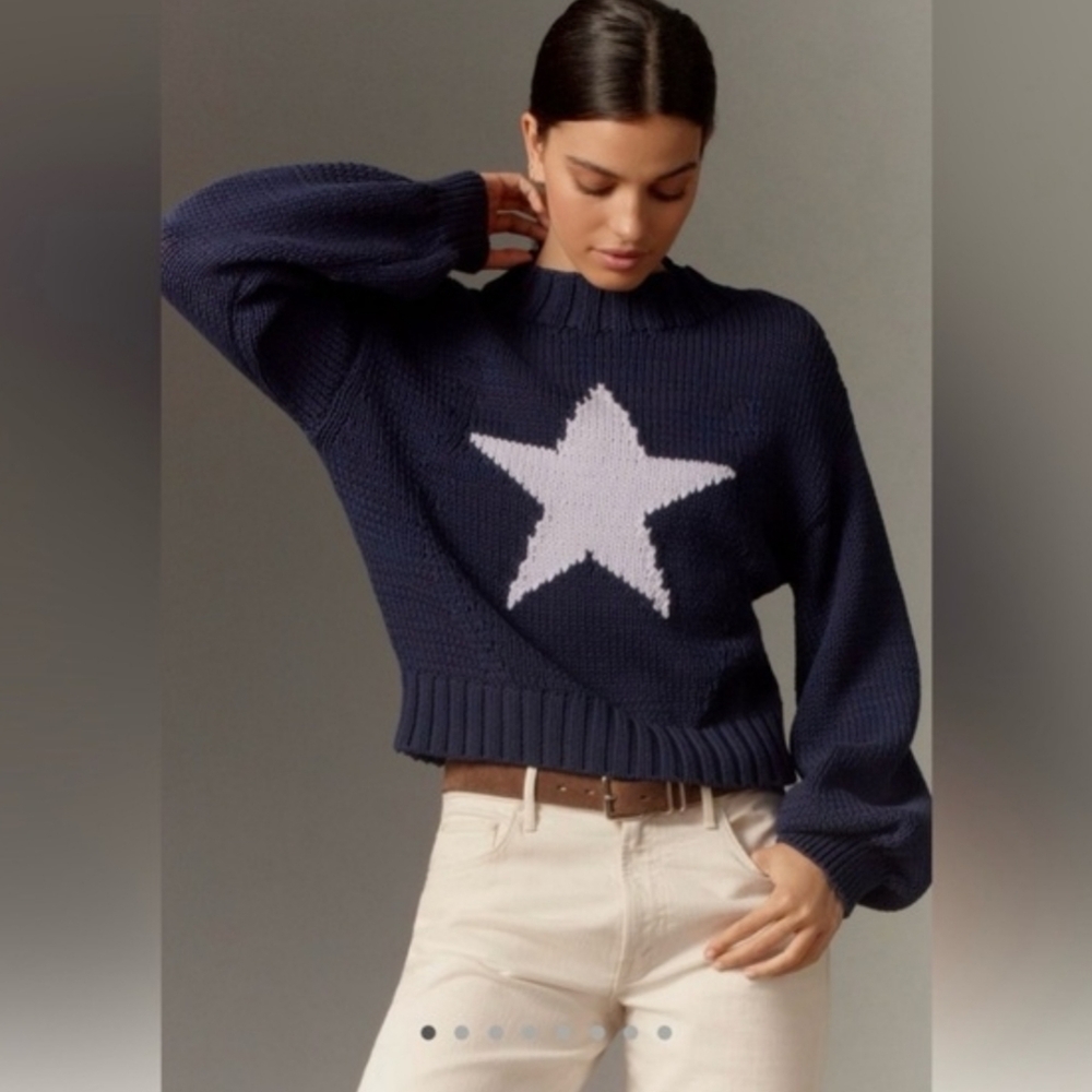 Maeve Pippa Mock Neck Navy Sweater Icon Edition White Star - Picture 2 of 10